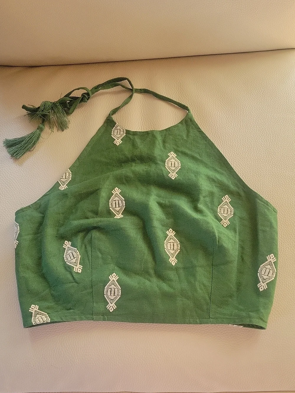 House of Harlow 1960 Green/White Embroidered Halter Top & Pants Set Sz XS